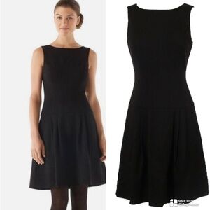 White House Black Market boatneck drop waist pleated fit and flare dress